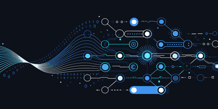 Digital Network Data Flow with Binary Code Visualization