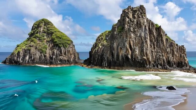 Fernando de Noronha, Brazil. View of Morro dos Dois Irmaos.