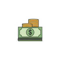 Stack of money and gold coins. © mois