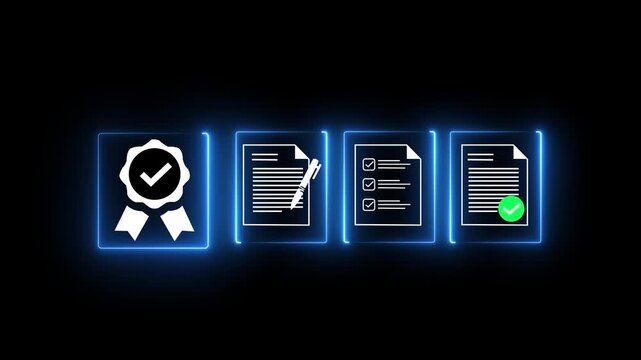 Digital certificate concept, Checklist documents, assessment for certificate and document approved. Quality management, Standardization, certification, regulatory compliance, service and standards