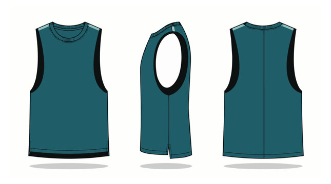 Teal sleeveless shirt template design.