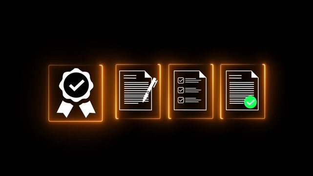 Digital certificate concept, Checklist documents, assessment for certificate and document approved. Quality management, Standardization, certification, regulatory compliance, service and standards