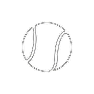 Simple outline illustration of a tennis ball, showcasing its classic spherical shape with curved lines representing its seams