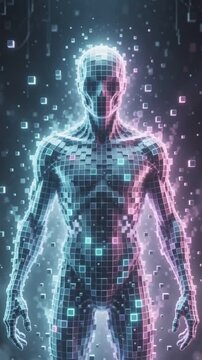 Digital Man Grid Form Exploding into Cubes