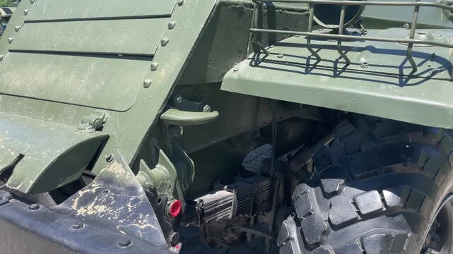 Soviet BTR-152 wheeled armored personnel carrier displayed at Victory Park in Yerevan, Armenia, representing Cold War military history and armored vehicle technology.