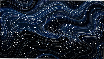 Curved Line Pattern With White Dots Dark Blue Background © Bikas