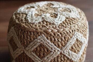 Obraz premium jute pouf with diamond weave design in natural beige color