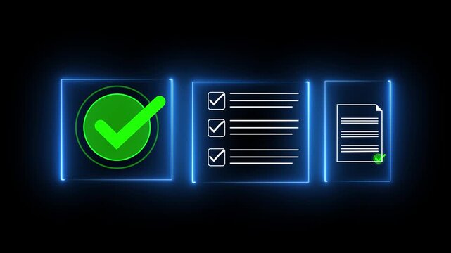Digital checklists for business certification and quality assurance. Streamline verification processes with performance audits and check document process . 4k video animated motion.
