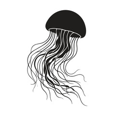 Elegant black jellyfish illustration with long tentacles jellyfish creature © saharima