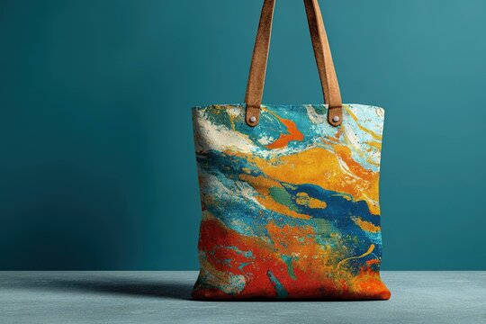 large canvas tote bag with modern abstract art print