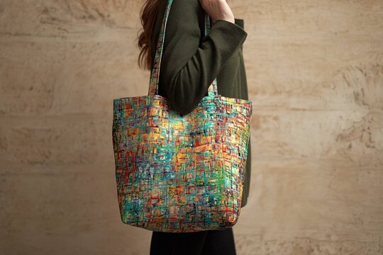 large canvas tote bag with modern abstract art print