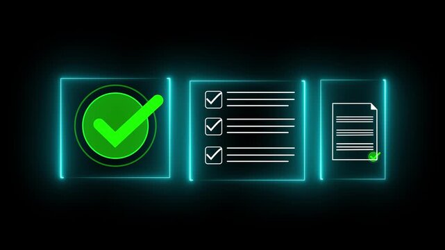 Digital checklists for business certification and quality assurance. Streamline verification processes with performance audits and check document process . 4k video animated motion.