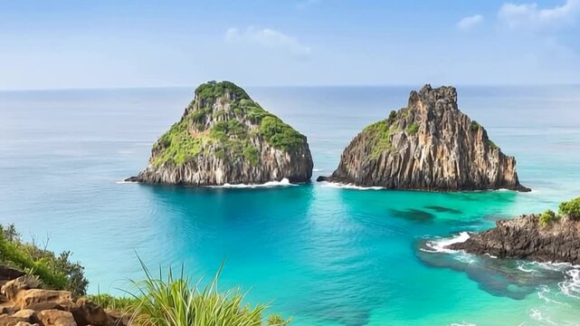 Fernando de Noronha, Brazil. View of Morro dos Dois Irmaos.