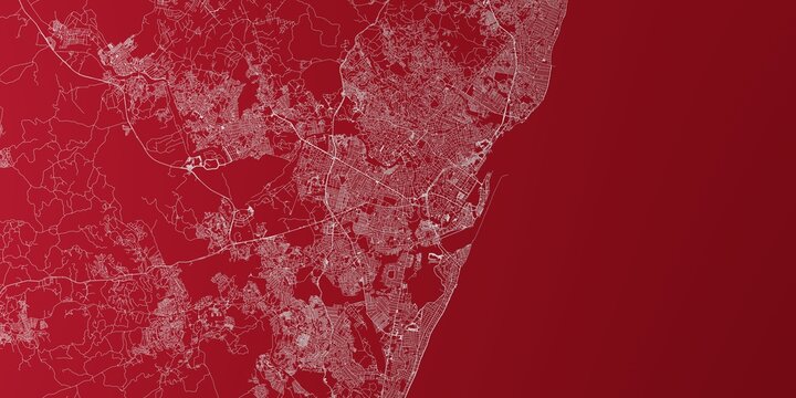Recife (Brazil) street map. The style of the map is red background