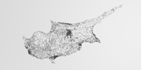 Cyprus () street map. The style of the map is black lines © Hairem