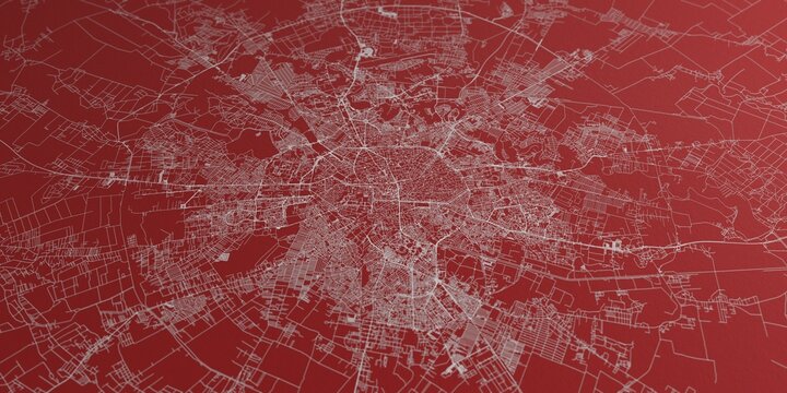 Bucharest (Romania) street map. The style of the map is red paper