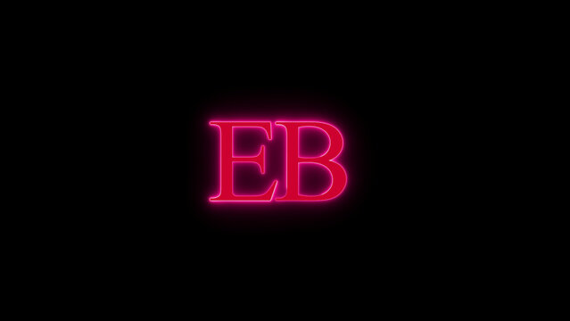 Eb neon sign letter on black background creative design for initial or branding