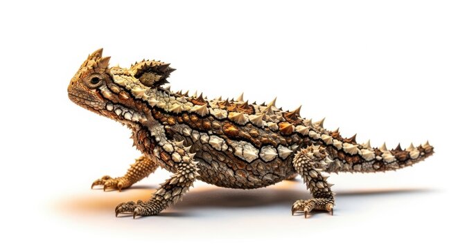 Thorny devil lizard side profile on white background