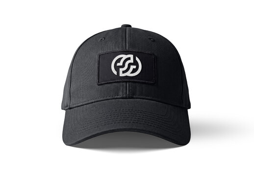 Fully Editable Black Cap Mockup Isolated on White with Shadows