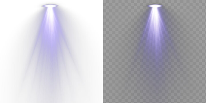 Purple spotlight stage background. Disco party projector light concert or show scene. Magic beam glow for nightclub or award winner with confetti glitter.	
