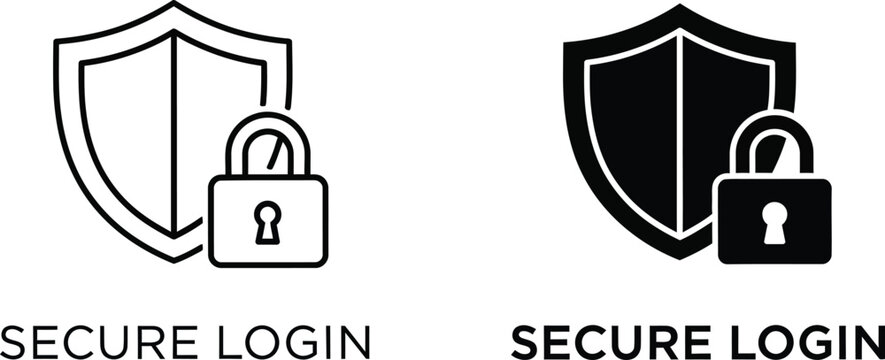 Secure login icons with shield and lock