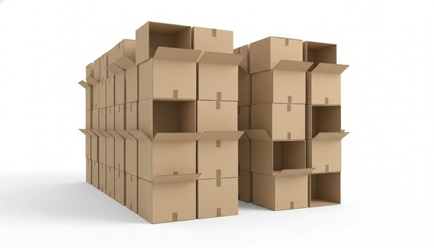 Stacked brown cardboard boxes in a warehouse arrangement