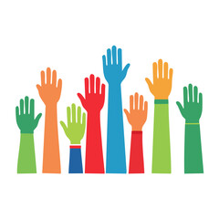 Fototapeta premium Diverse raised hands in flat design style
