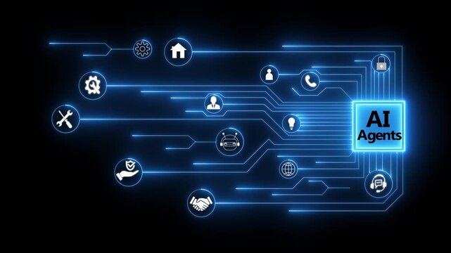 Ai agent- business working with virtual reality at office. AI Agents, Headlines Fast Scree international communication network concept. Multinational people community. Human resources 4k video