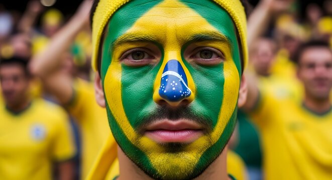 Brazilian football fan portrait intense support for sele o during matchday