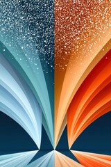 Obraz premium Abstract blue and orange background with symmetrical ribbons, sparkle particles and dynamic contrast