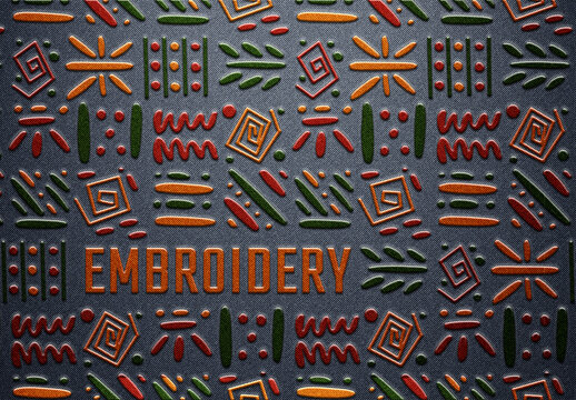 Realistic Embroidered Effect on Denim Fabric Texture Mockup