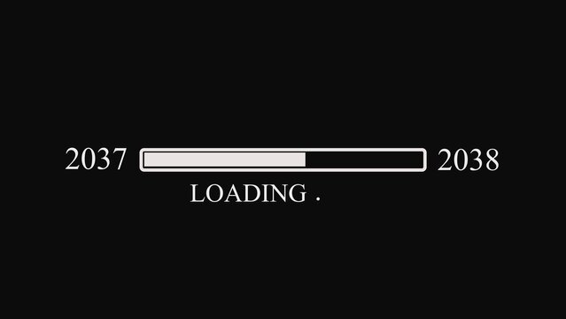 Black background with white loading bar and years 2037 to 2038 progress