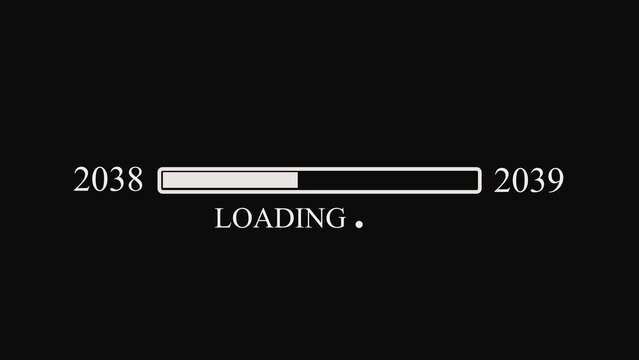 Black background with white loading bar and years 2038 to 2039 progress