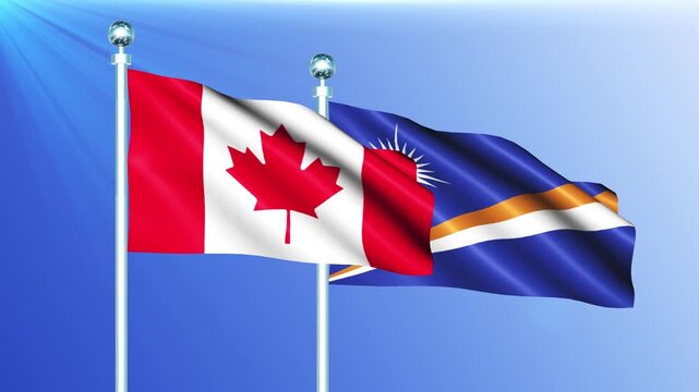 Marshall Islands and Canada National Flag Waving on Pole Loop