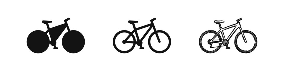 Fototapeta premium Bicycle bike icon set in flat, outline, and sketch styles