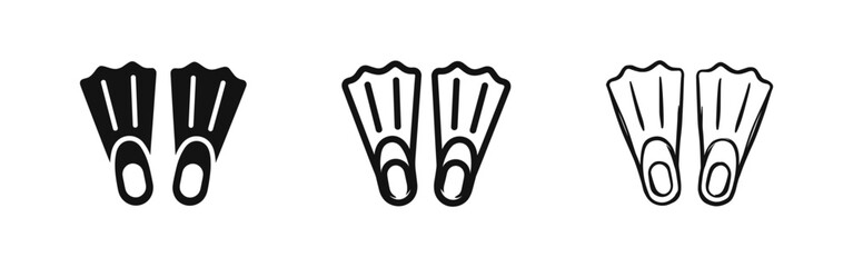 Swimming Flippers Diving Fins Icon Set in Three Styles: Solid, Outline, and Hand-Drawn Sketch Vector © drawing lines