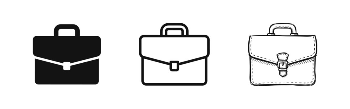 Professional briefcase and business bag icon set for office and corporate career concepts