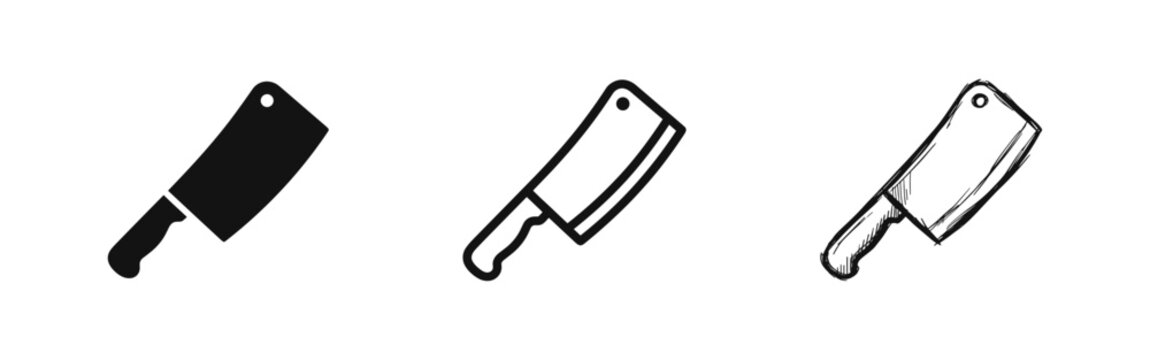 Meat Cleaver Icon Set in Glyph, Outline, and Sketch Styles