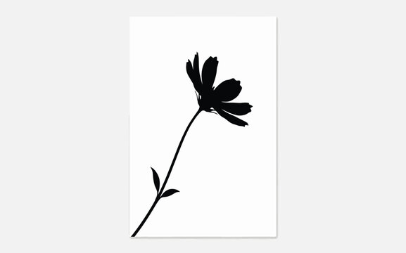Minimalist black silhouette of a flower on white background