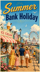 Obraz premium Vintage Style Summer Bank Holiday Seaside Poster With Ice Cream Stand