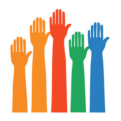 Obraz premium Diverse raised hands in flat design style