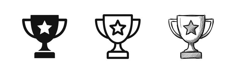 Obraz na płótnie Canvas Trophy Cup with Star Icon Set - Award, Success, and Victory Symbols