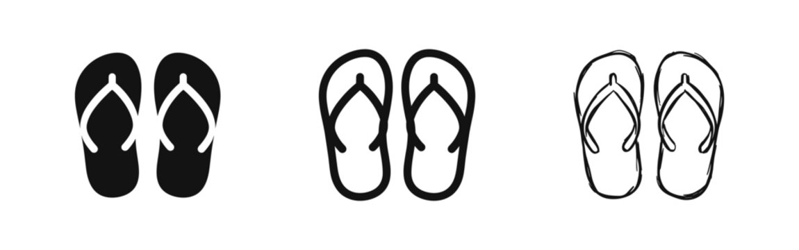 Flip-flops icons set, beach sandals and summer footwear symbols