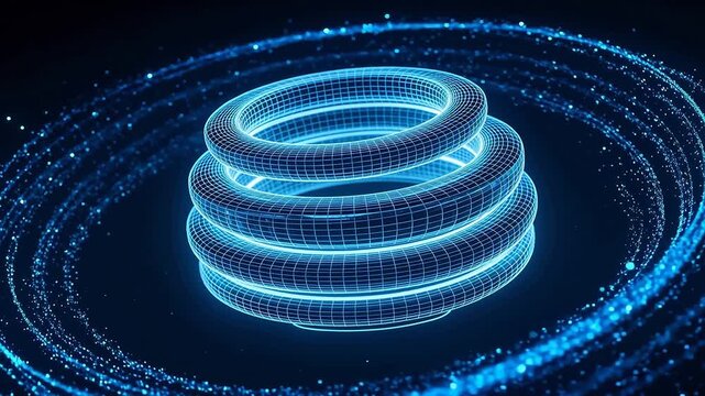 Blue glowing spiral rings in space