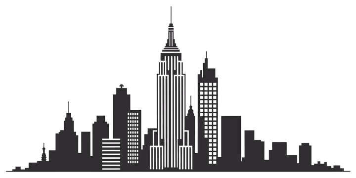 New York City skyline vector silhouette featuring detailed Empire State Building and skyscrapers isolated on white background for urban designs.

