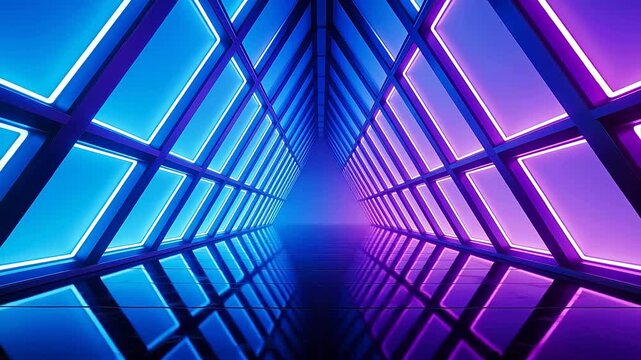 Neonlit geometric corridor