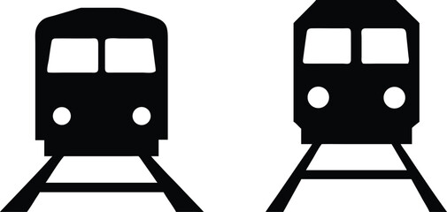 Two front view train silhouettes on tracks representing transportation and travel on a transparent background. © meerobeul