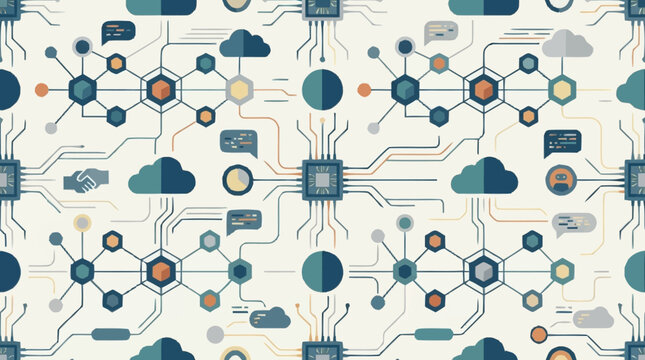 Abstract technology network pattern with circuits and clouds.