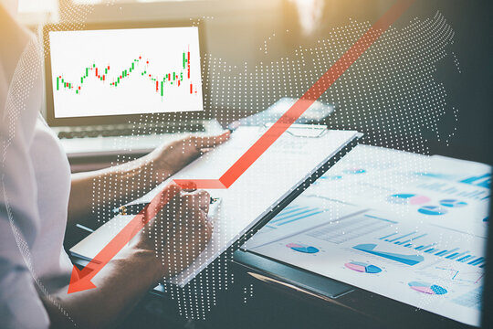 Administrator business man financial inspector and secretary making report calculating balance. Internal Revenue Service checking document. Audit concept