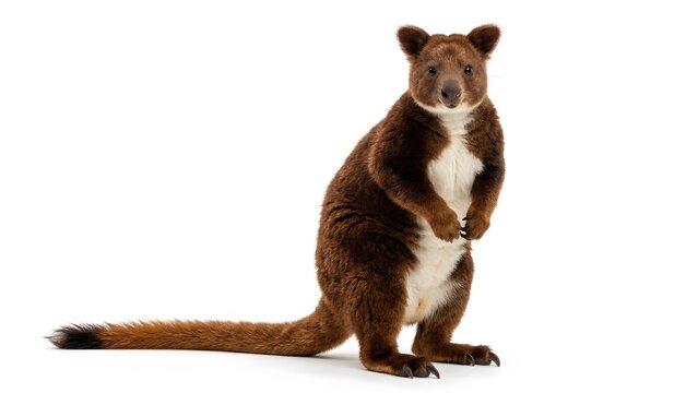 A cute brown tree kangaroo standing and looking at the camera in full body view